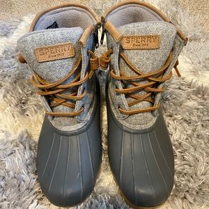 Gray Sperry boots